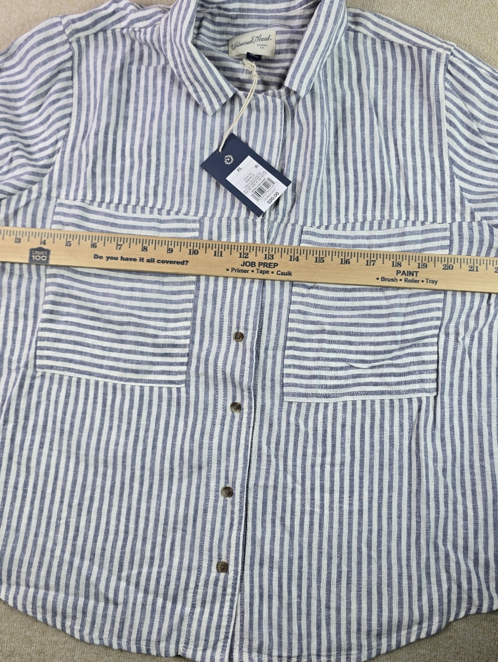 Universal Thread Striped Linen Blend Shirt XL Blue White NWT - Picture 3 of 8